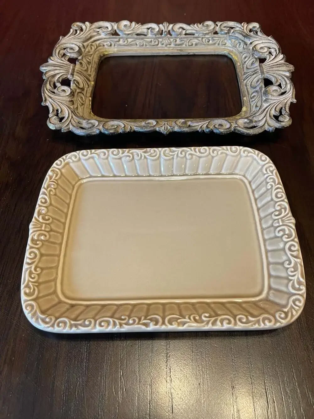 Drake Designs Ceramic Baking Dish with Ornate Metal Holder
